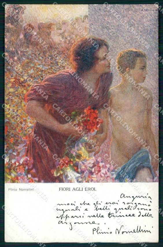 WW1 WWI Patriottismo Nomellini Argonne Fiori agli Eroi cartolina KF5830 – fronte