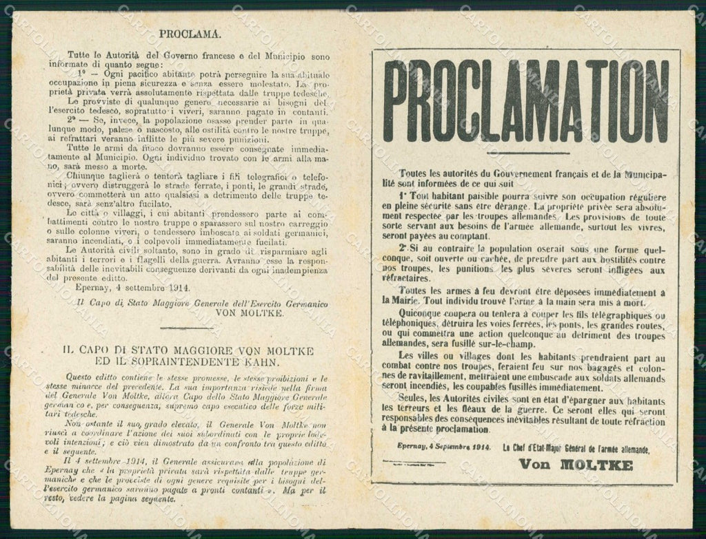 WW1 WWI Patriottismo Proclami Tedeschi in Belgio Francia doppia cartolina KF5833 – fronte