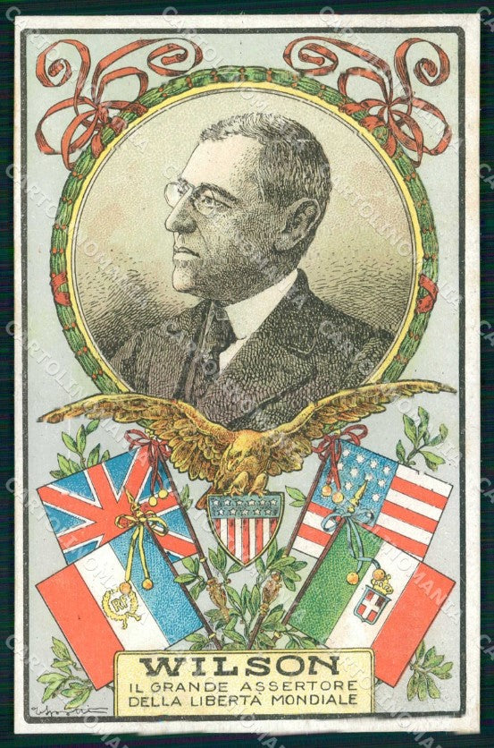 Politica Woodrow Wilson Alleati Bandiere Flags USA cartolina KF5857 – fronte