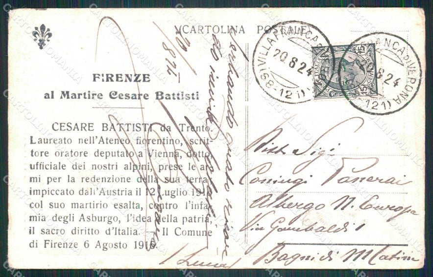WW1 WWI Patriottismo Firenze al Martire Cesare Battisti PIEGHE cartolina KF5859 – retro