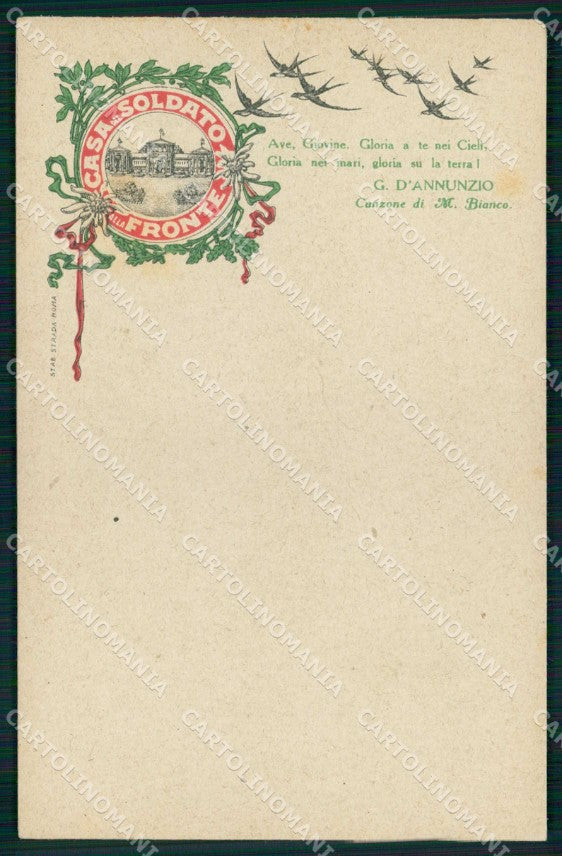 WW1 Militari Casa Soldato alla Fronte Roma D'Annunzio STRAPPINO cartolina KF5879 – fronte