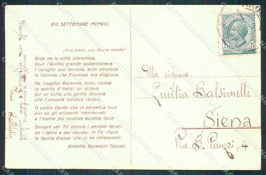 WW1 WWI Propaganda Trento Trieste Dante Ravenna PIEGHINE cartolina KF5884 – retro