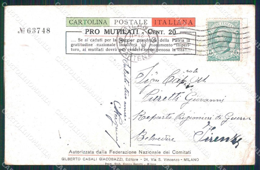 WW1 WWI Militari Pro Mutilati San Pietro Milano PIEGHE cartolina KF5891 – retro