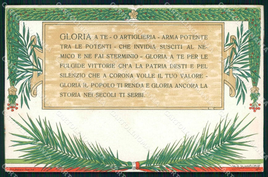 WW1 WWI Propaganda Tricolore Artiglieria Seminatrici Coraggio Torino cp KF5913 – fronte