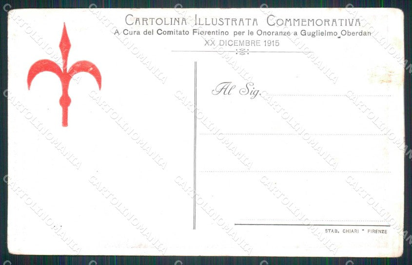 WW1 WWI Patriottismo Trieste Onoranze Oberdan Firenze cartolina KF5935 – retro
