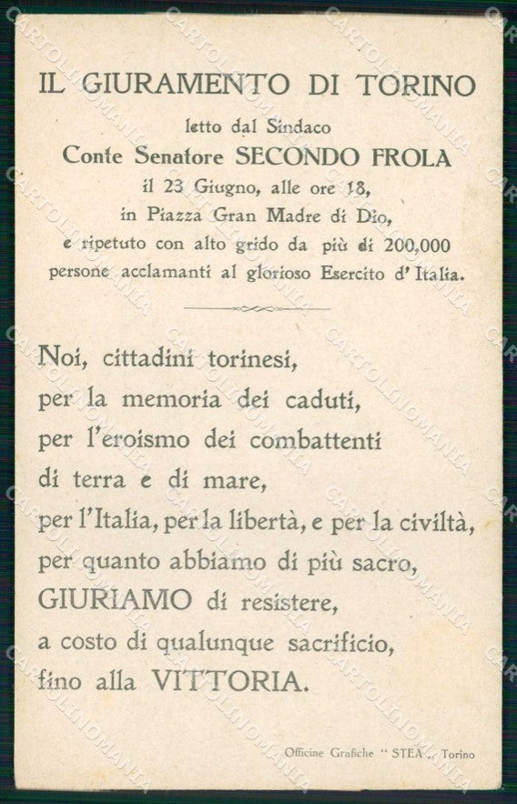 WW1 WWI Patriottismo Giuramento di Torino Frola cartolina KF5946 – fronte