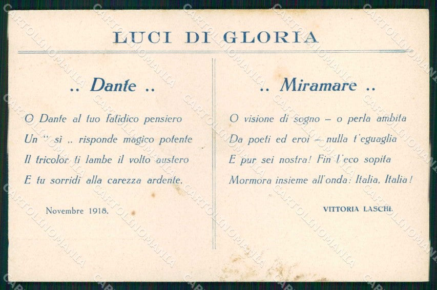 WW1 WWI Patriottismo Dante Trieste Miramare Laschi cartolina KF5996 – fronte