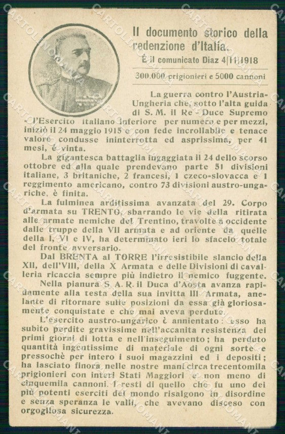WW1 WWI Militari Gen. Diaz Armistizio STRAPPINO cartolina KF6000 – fronte