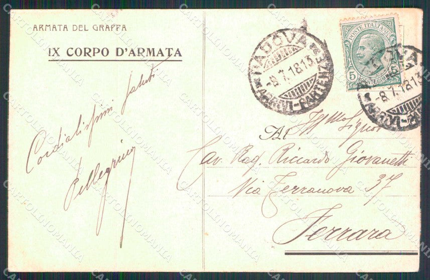 WW1 Gen. Diaz Armistizio Armata del Grappa IX Corpo d'Armata PIEGHINA cp KF6016 – retro