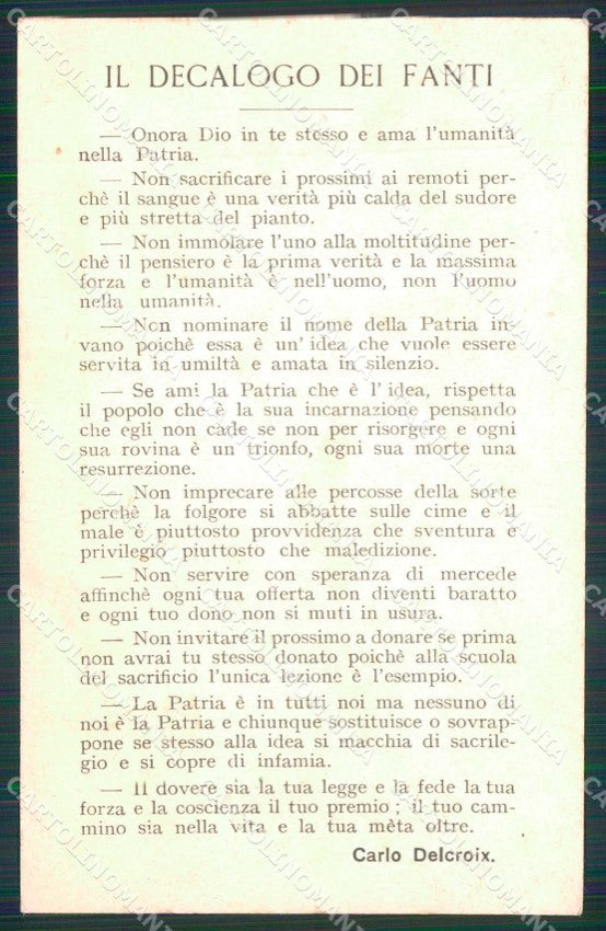 WW1 WWI Patriottismo Carlo Delcroix Decalogo dei Fanti cartolina KF6038 – retro