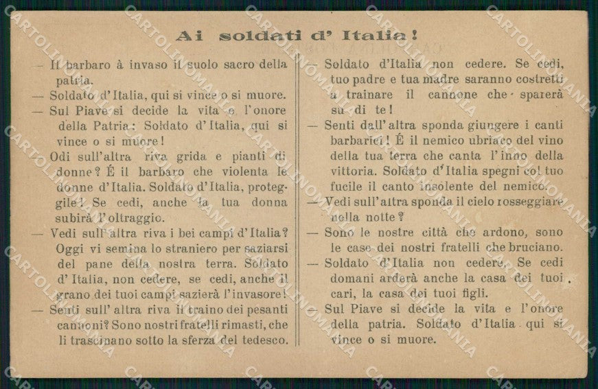 WW1 WWI Patriottismo Ai Soldati d'Italia Bologna cartolina KF6049 – fronte