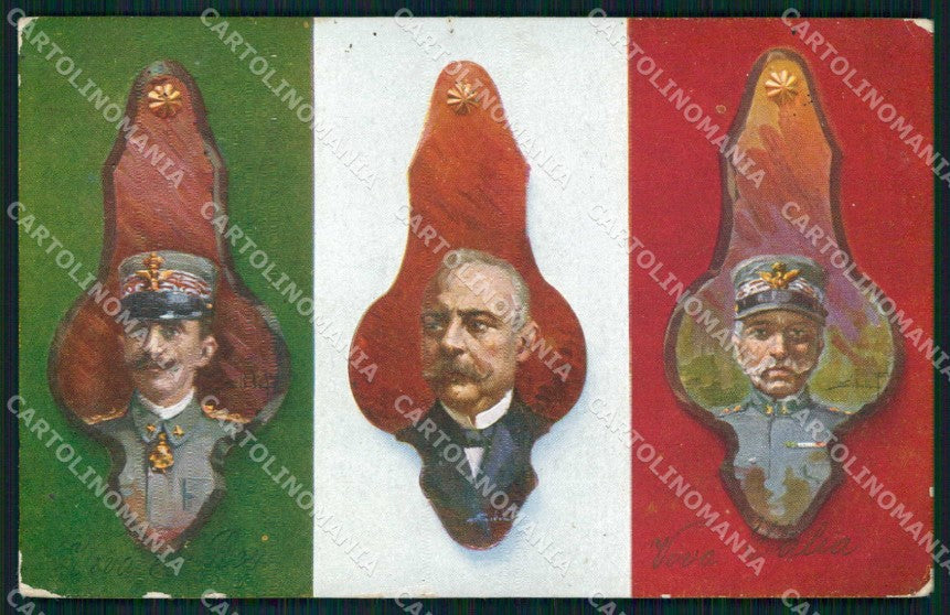 WW1 WWI Patriottismo Tricolore Savoia Cadorna STRAPPINI cartolina KF6058 – fronte