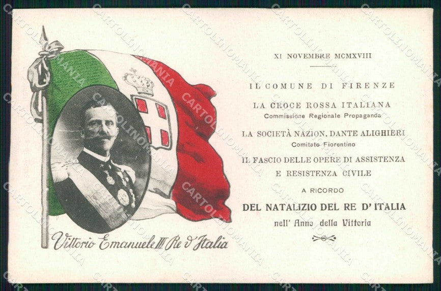 WW1 Patriottismo Tricolore Vittorio Emanuele CRI Firenze cartolina KF6060 – fronte
