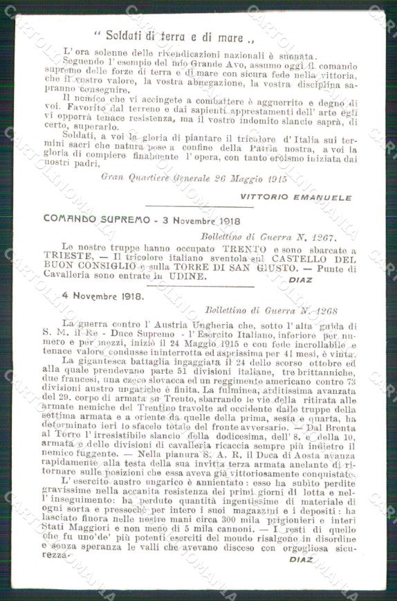 WW1 Patriottismo Tricolore Vittorio Emanuele CRI Firenze cartolina KF6060 – retro