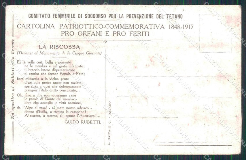 WW1 Patriottismo Pro Orfani Feriti Prevenzione Tetano PIEGHINE cartolina KF6104 – retro