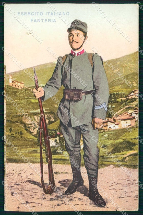 Militari Esercito Italiano Fanteria Uniforme serie 7011 ABRASA cartolina KF6124 – fronte