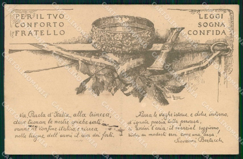 WW1 Militari Pro Sale Lettura al Fronte Milano Bertacchi PIEGA cartolina KF6146 – fronte