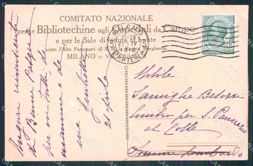 WW1 Militari Pro Sale Lettura al Fronte Milano Bertacchi PIEGA cartolina KF6146 – retro