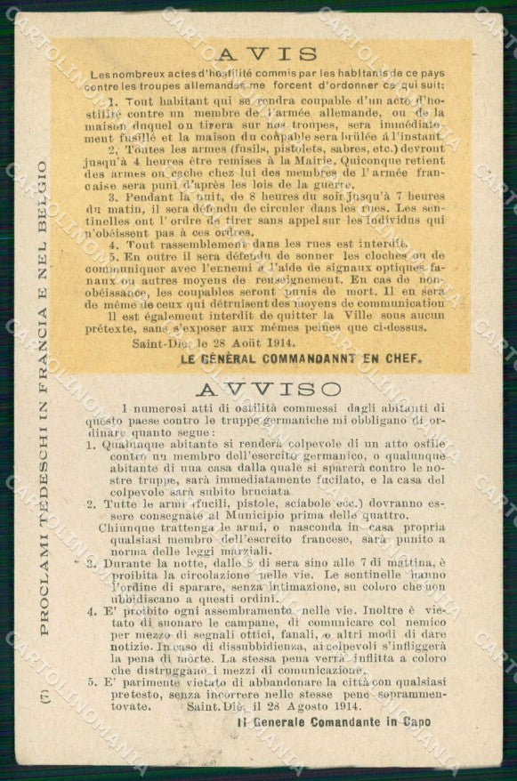 WW1 Patriottismo Proclami Tedeschi in Francia Belgio PIEGATA cartolina KF6151 – fronte