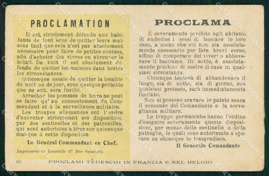WW1 Patriottismo Proclami Tedeschi in Francia Belgio PIEGHINA cartolina KF6156 – fronte