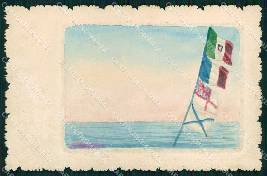 WW1 WWI Propaganda Alleati Bandiere Dipinta a Mano PIEGA cartolina KF6175 – fronte