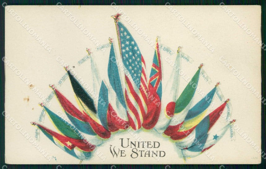 WW1 WWI Patriottismo Alleati Bandiere Flags United We Stand cartolina KF6190 – fronte