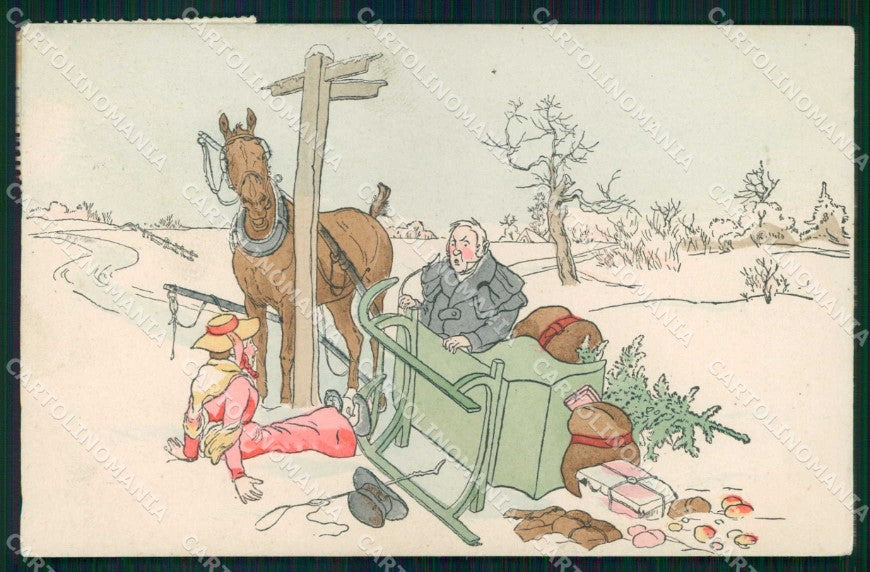 Artist Signed Cavallo Horse Christmas Comic CREASED serie 0677 cartolina KF6224 – fronte