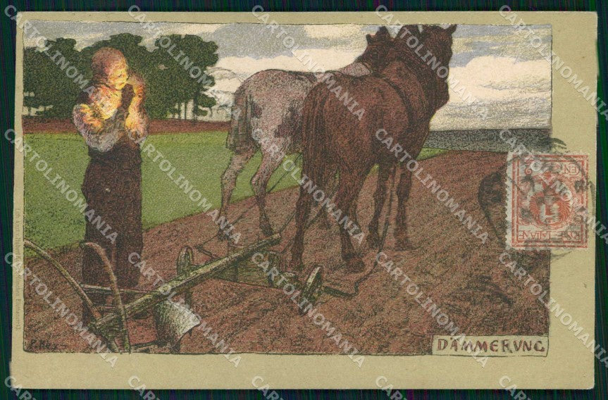 Artist Signed P. Hey Cavallo Cheval Horse Pferd CREASED cartolina KF6227 – fronte