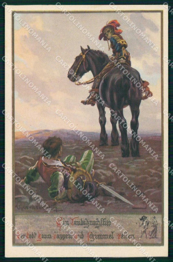 Artist Signed Fr. Jung Skeleton Cavallo Cheval Horse Pferd 940 cartolina KF6252 – fronte