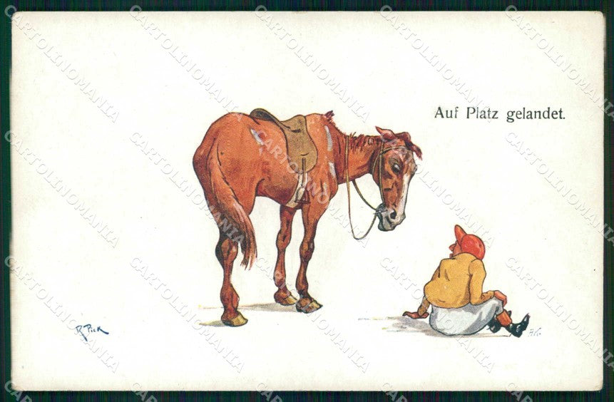 Artist Signed Pick Ippica Cavallo Cheval Horse Pferd BKWI 724 cartolina KF6260 – fronte
