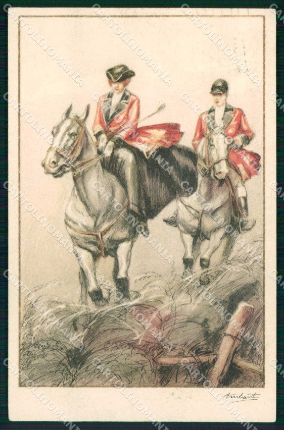 Artist Signed Ambart Sidesaddle Lady Cavallo Cheval Horse Pferd cartolina KF6276 – fronte
