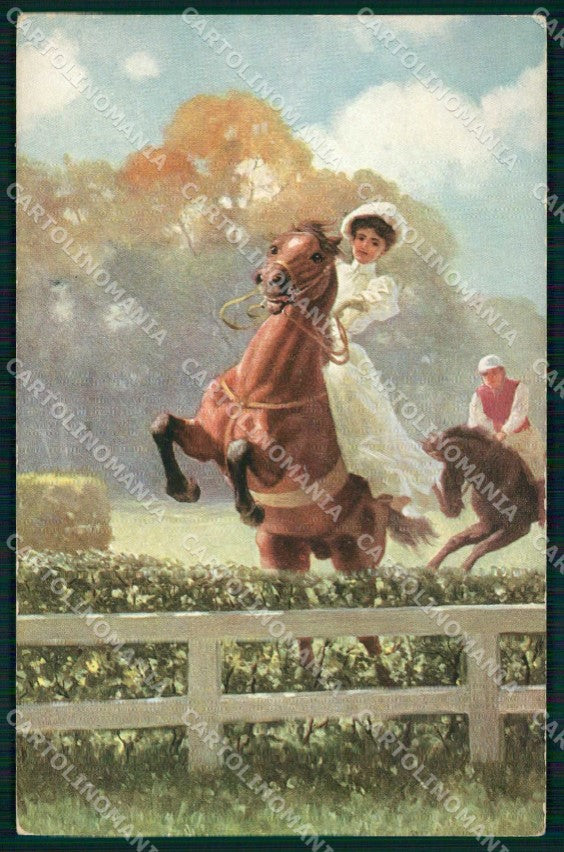 Artist Signed Sidesaddle Lady Cavallo Cheval Horse Pferd TSN cartolina KF6277 – fronte