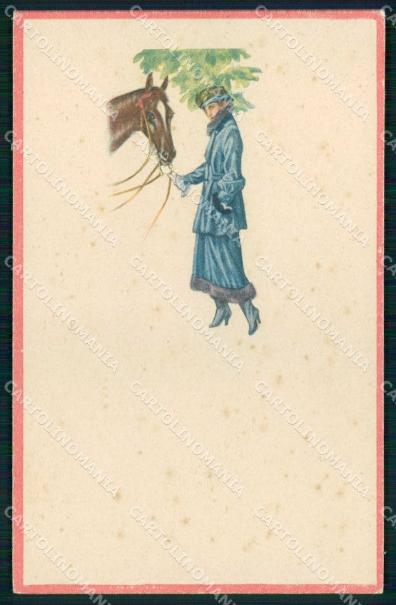 Artist Signed Bianchi ? Lady Cavallo Cheval Horse Pferd 2184 cartolina KF6279 – fronte