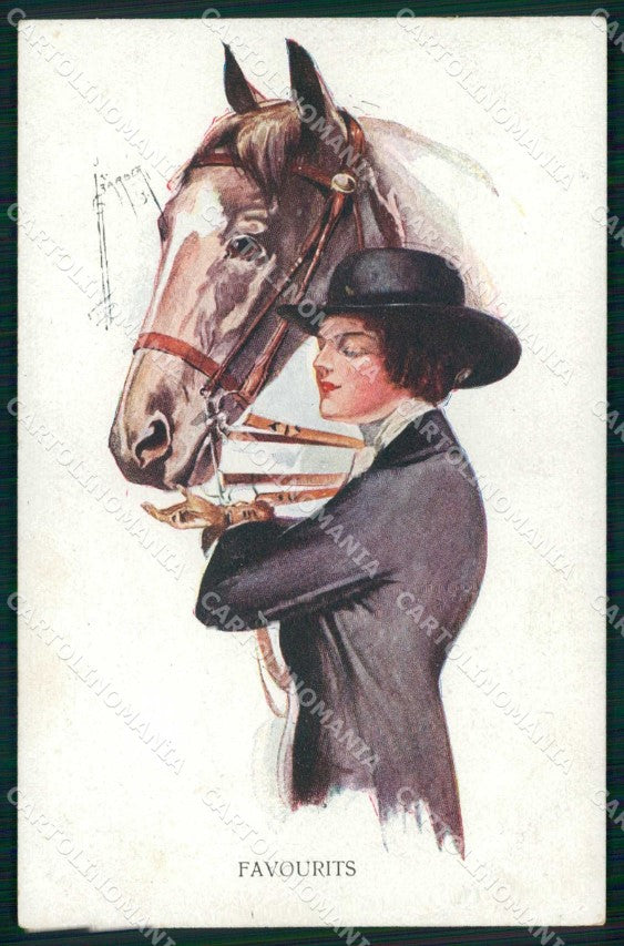 Artist Signed Barber Lady Favourits Cavallo Cheval Horse Pferd cartolina KF6282 – fronte