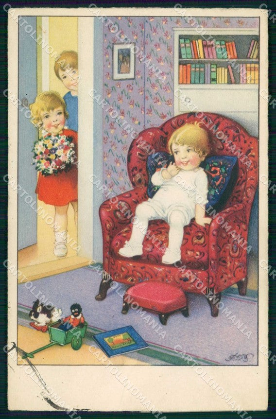 Artist Signed Baumgarten Children Meissner Buch ABRADED cartolina KF6284 – fronte