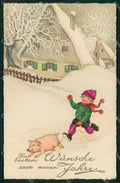 Artist Signed Baumgarten ? Child Pig ERIKA 5046 cartolina KF6285 – fronte