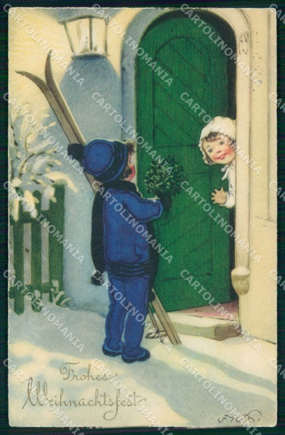 Artist Signed Baumgarten Children Ski Meissner Buch 3007 cartolina KF6296 – fronte