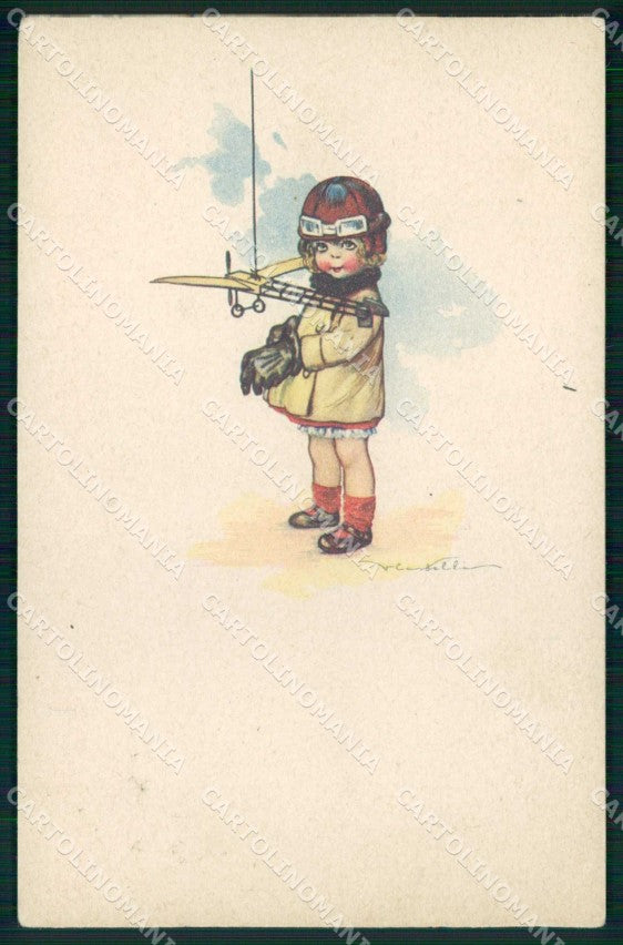 Artist Signed Castelli Aviator Child serie 477M ABRADED cartolina KF6304 – fronte