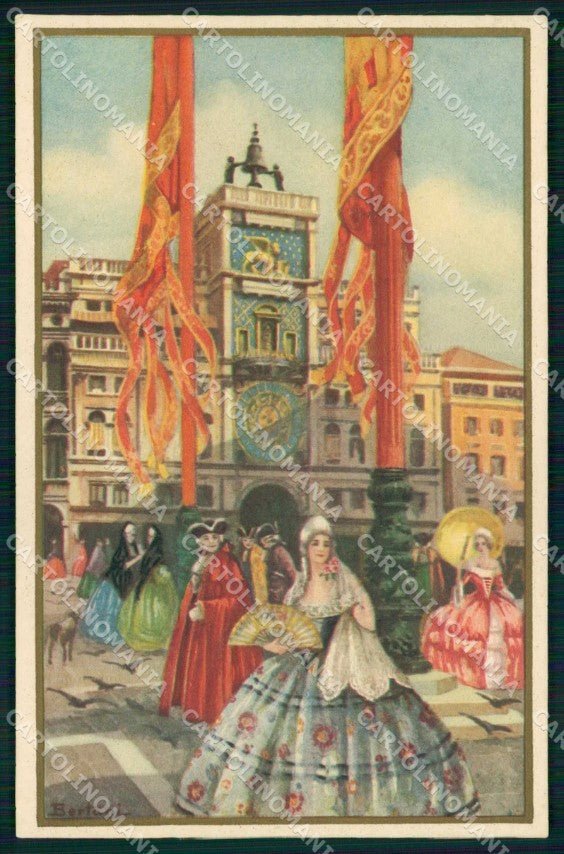 Artist Signed Bertani Venetian Lady Barocco Veneziano Degami 3 cartolina KF6316 – fronte