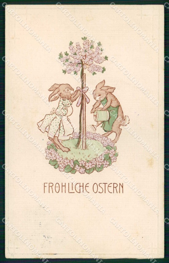 Augurali Pasqua Easter Dressed Rabbit Relief CORNER CREASE cartolina KF6336 – fronte