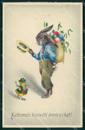 Augurali Pasqua Easter Dressed Rabbit serie 1343 cartolina KF6341 – fronte