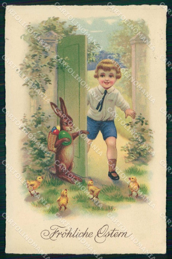 Augurali Pasqua Easter Dressed Rabbit Child ERIKA 2011 cartolina KF6345 – fronte