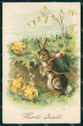Augurali Pasqua Easter Rabbit Chick serie 3927 cartolina KF6346 – fronte