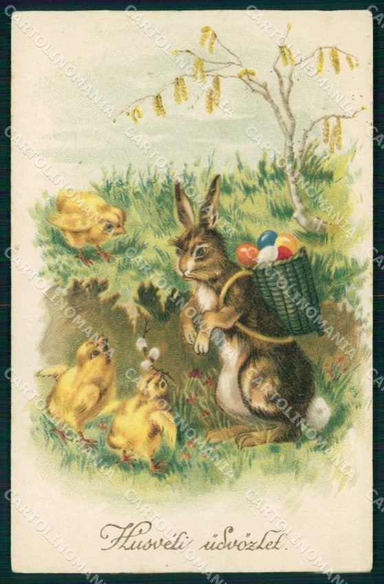Augurali Pasqua Easter Rabbit Chick serie 3927 cartolina KF6346 – fronte