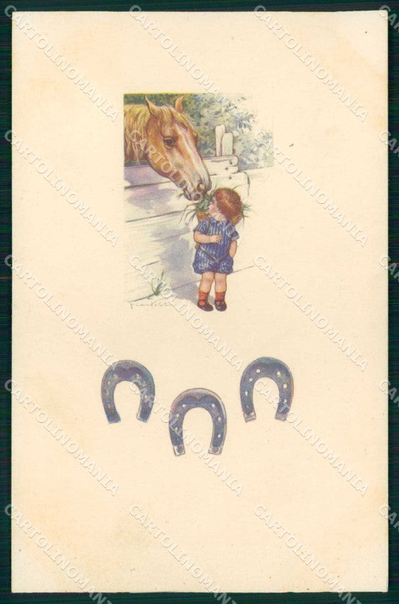 Artist Signed Castelli Child Cavallo Horse Degami serie 458M cartolina KF6349 – fronte