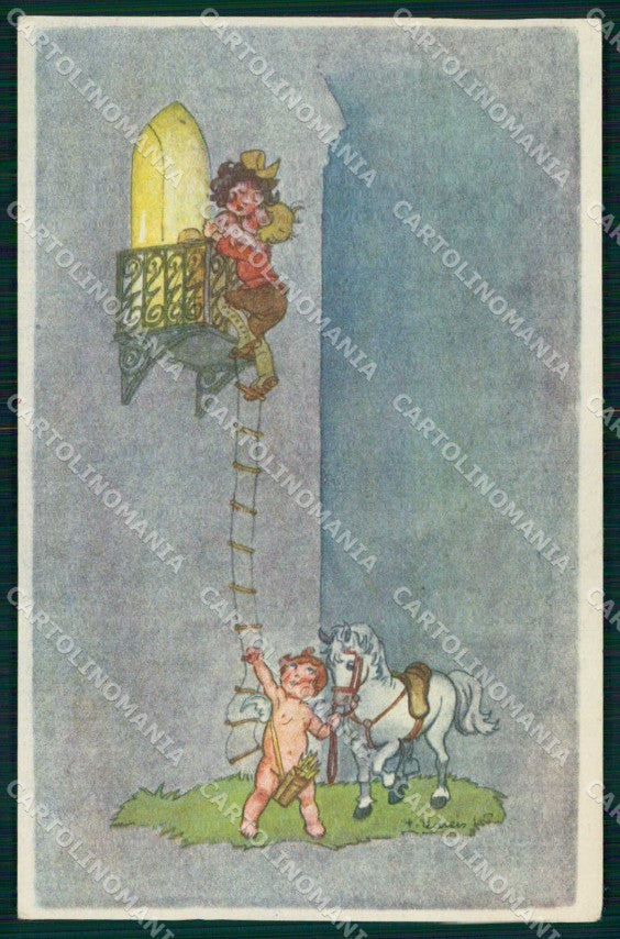 Artist Signed Children Cupid Horse BKWI 584-8 cartolina KF6354 – fronte