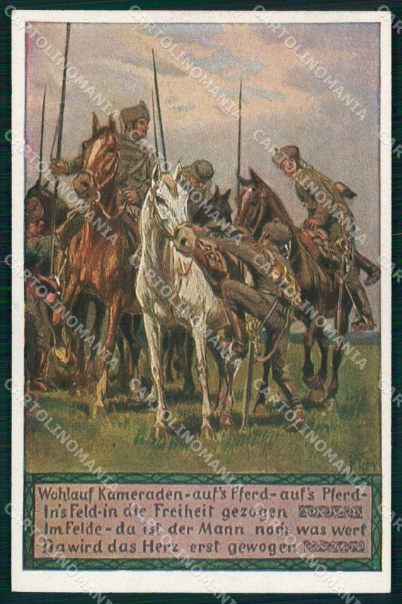 Artist Signed P. Hey Pferd Horse Soldat serie 20738 cartolina KF6372 – fronte
