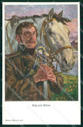 Artist Signed Martin Wiegand Pferd Horse Soldat serie 2074 cartolina KF6389 – fronte