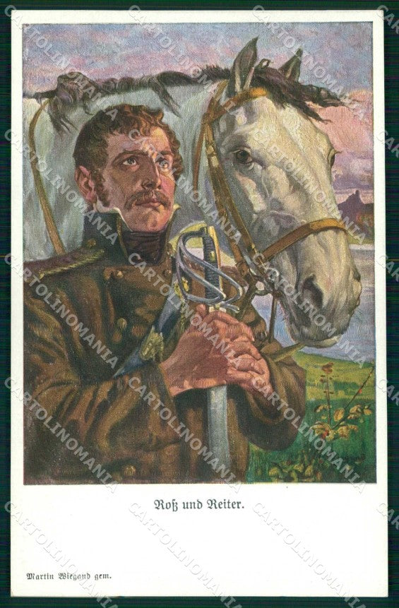 Artist Signed Martin Wiegand Pferd Horse Soldat serie 2074 cartolina KF6389 – fronte