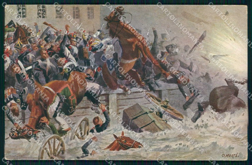 Artist Signed O. Merte Sprengung der Elsterbrücke 1813 Soldat Horse ak KF6400 – fronte